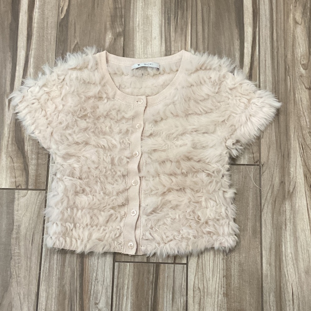 Monari women’s Faux-Fur Short Sleeve Cardigan Cream